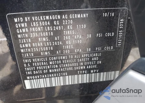 2017 Volkswagen Tiguan 2.0T Sport from USA, damaged, VIN WVGUV7AX2HK012105